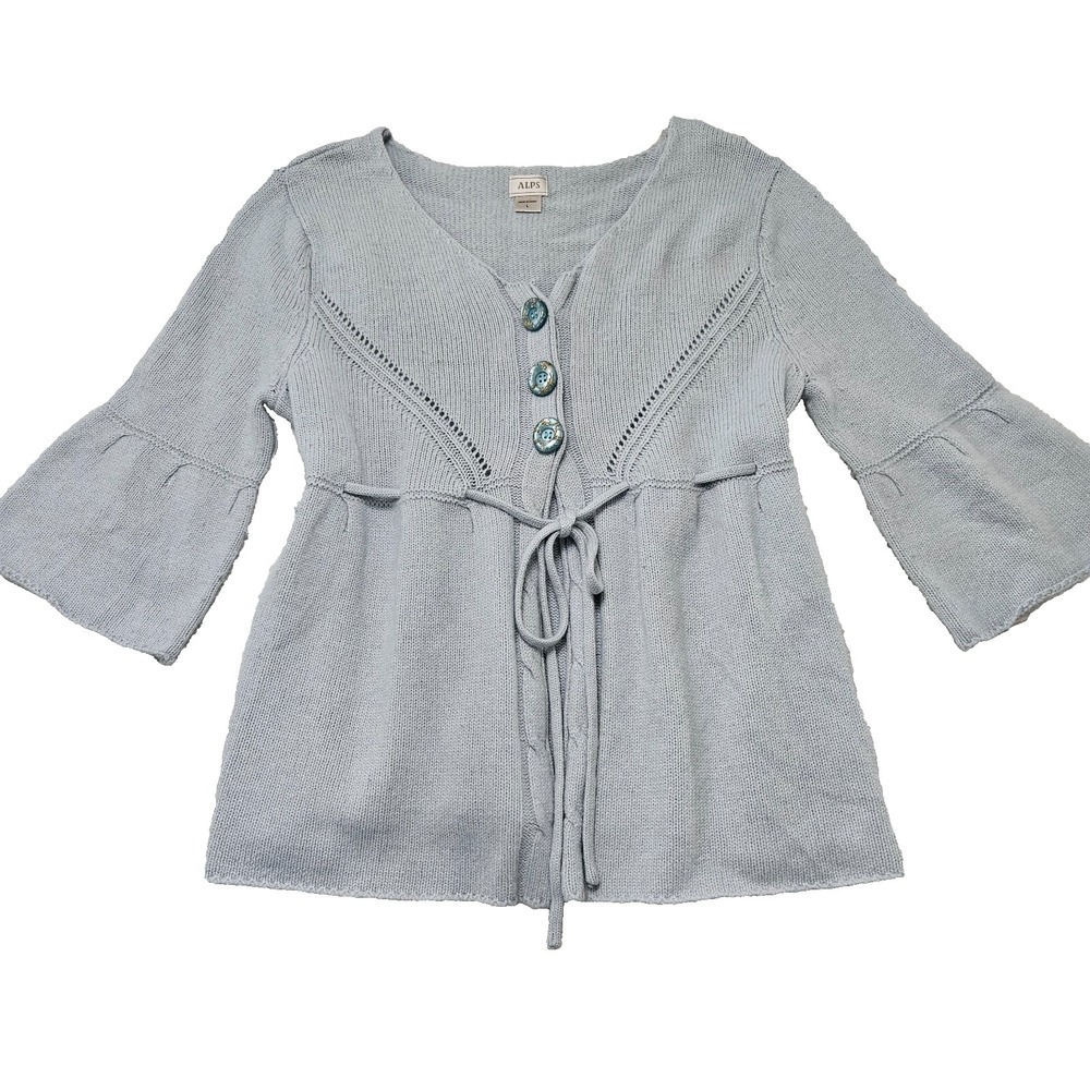 ALPS Sz‎ L Baby Blue Wool & Angora Blend Coquette Preppy Flare Sleeve Sweater